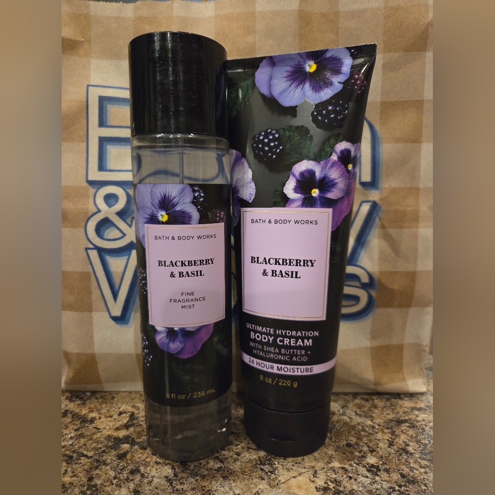Bath & Body Works Blackberry & Basil Fragrance Mist and Body Cream Set
